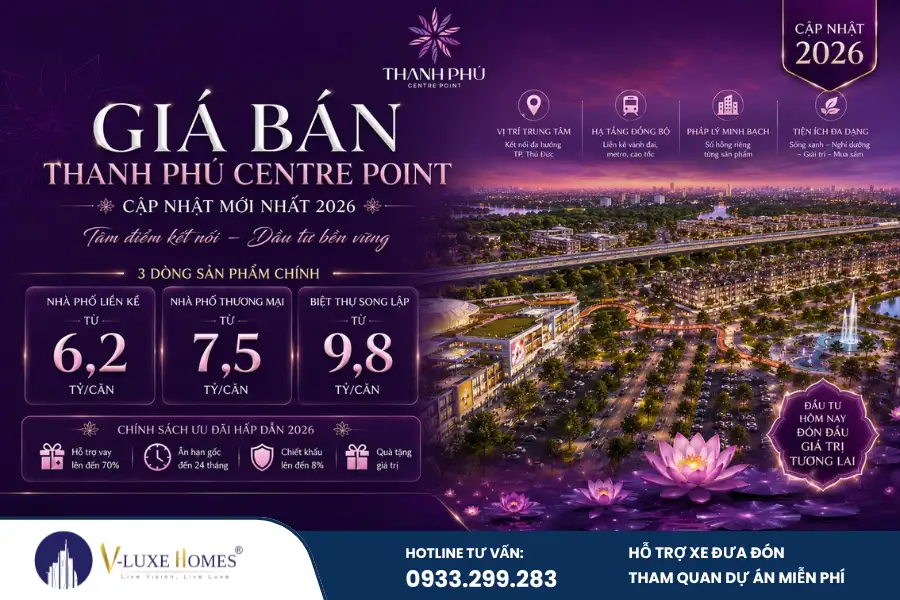 Giá bán Thanh Phú Centre Point cập nhật chính xác 2026, bảng giá mới nhất theo từng phân khu, chính sách bán hàng và phân tích tiềm năng đầu tư.